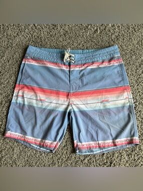 Faherty Brand Board Shorts Mens 34(36x7)Blue Coastal Shores Aztec Western Sunset